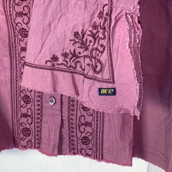 Dex Fresh Vintage Y2K Embroidered Blouse Mauve Mandarin Collar Size M Boho - Picture 5 of 8